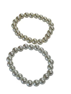 Set of 2 Glass Faux Pearl Beaded Stretchy Bracelets 5.75 inches Unstretched